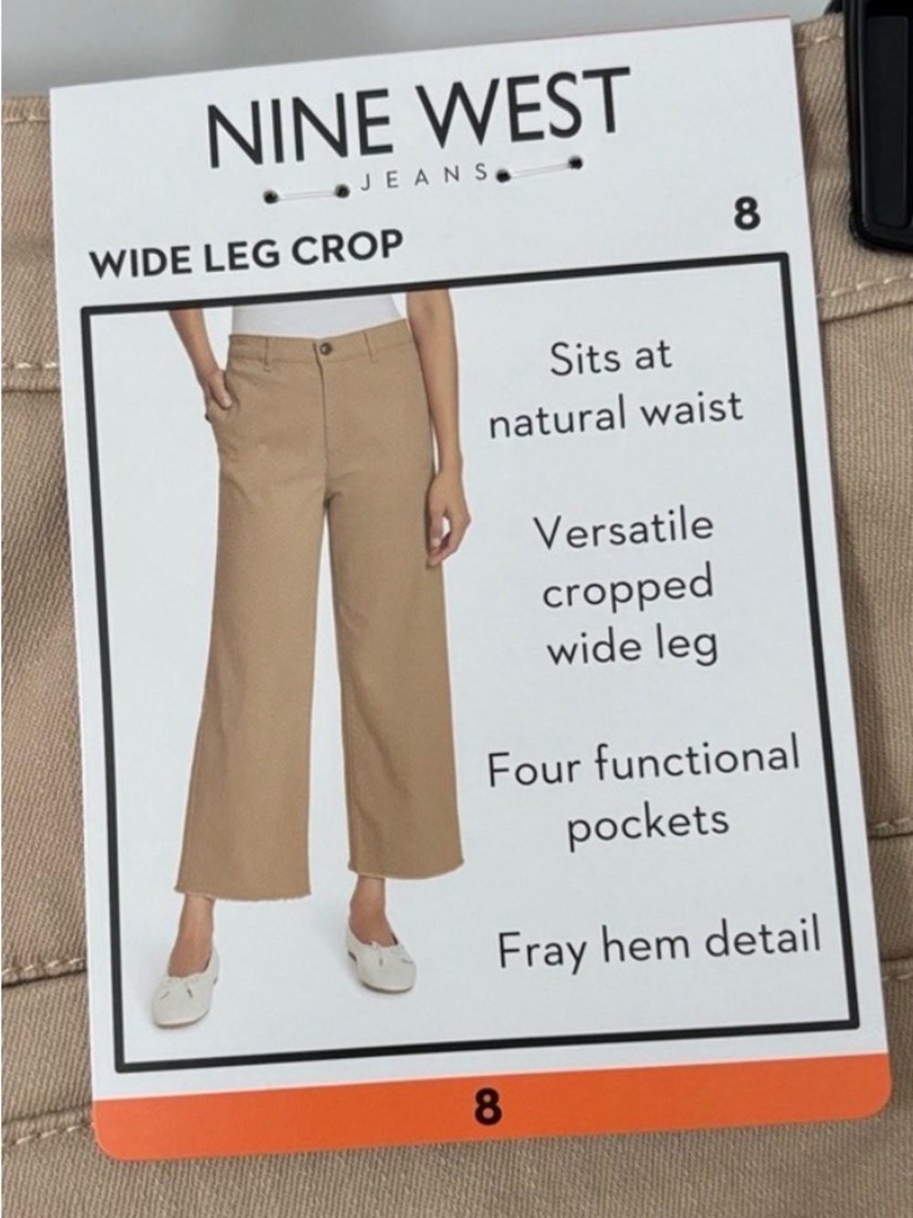 Nine West Beige Wide-Leg Cropped Pants